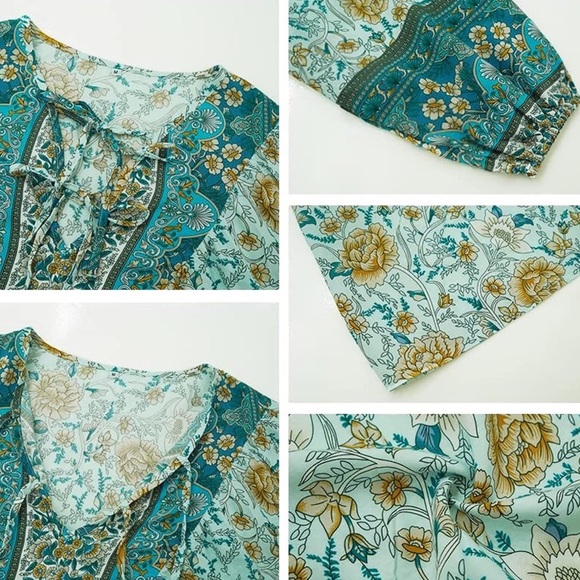 Kaywide Women's Casual Boho Floral Print Long Sleeve Blouse Plus Size 2XL - Picture 7 of 15